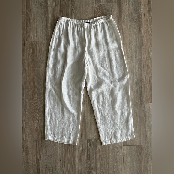 Eileen Fisher Pants - Eileen Fisher White Crop Wide Leg Linen Blend Ripple Pants - Size Small Petite
